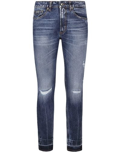 Versace Rip Effect 5 Pockets Jeans - Blue