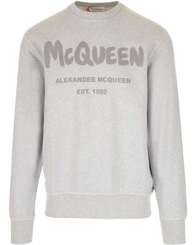 Alexander McQueen Gray Sweatshirt With Graffiti Logo