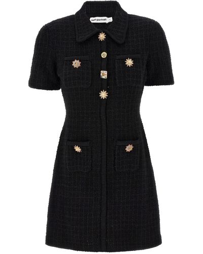 Self-Portrait Jewel Button Knit Mini Dress - Black
