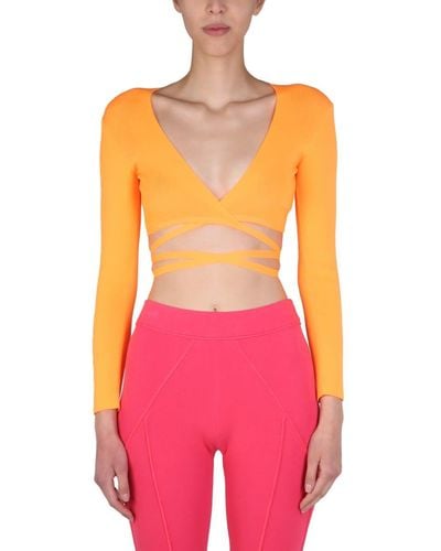 MSGM Wrap Knitted Crop Top - Pink