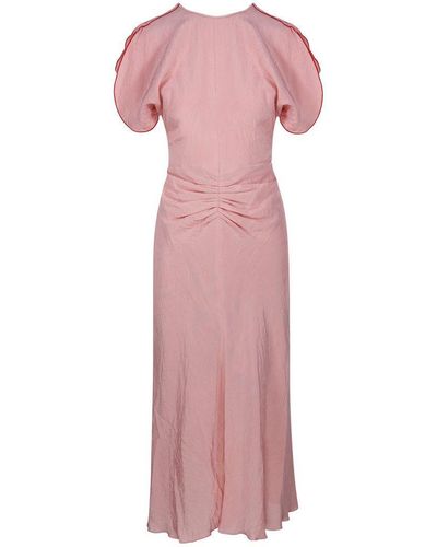 Victoria Beckham Rond-Neck Gathered Midi Dress - Pink