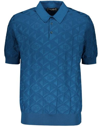 Dolce & Gabbana Jacquard Knit Polo Shirt - Blue