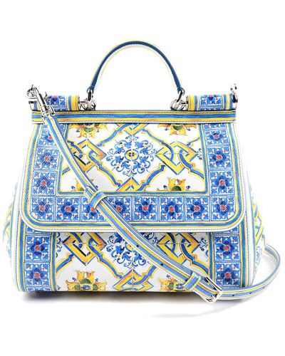 Dolce & Gabbana Mini Sicily Majolica-Print Leather Cross-Body Bag - Blue