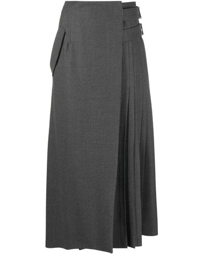 Alberta Ferretti Buckle-detail Pleated Skirt - Gray