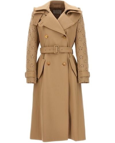 Chloé Embroidered Hooded Trench Coat Coats, Trench Coats - Natural