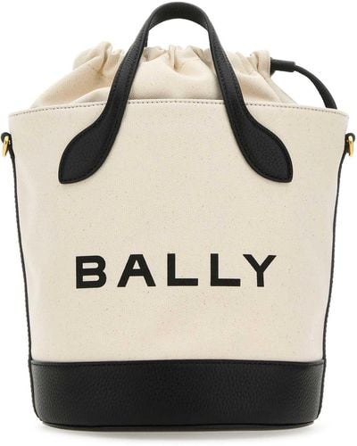Bally Ivory Canvas Bar Bucket Bag - Black
