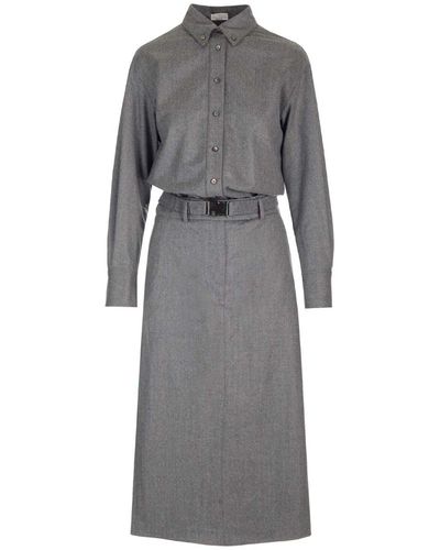 Brunello Cucinelli Midi Shirt Dress - Gray