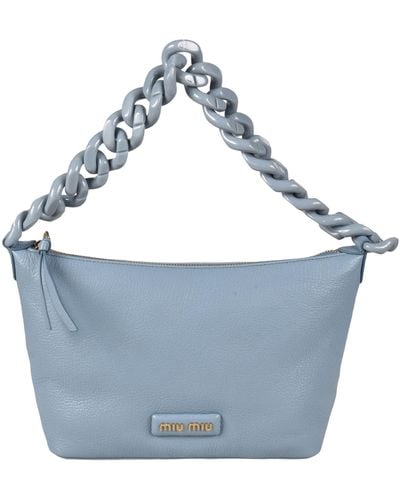 Miu Miu Chain Strap Logo Embossed Shoulder Bag - Women - Blue
