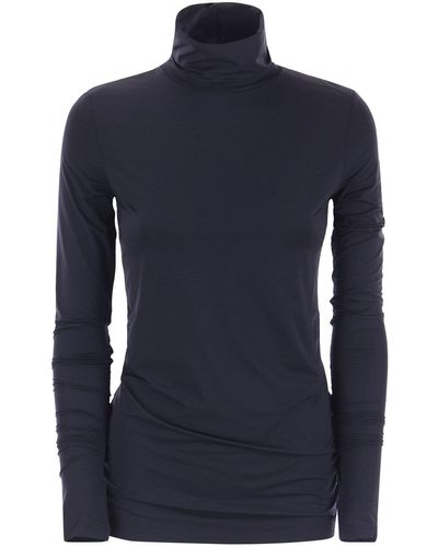 Sportmax Danzica Turtleneck T Shirt With Long Sleeves - Blue