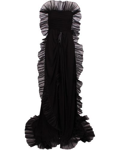 Rochas Long Dress With Ruched Edge - Black