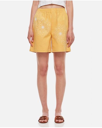 Bode Soleil Cotton Blend Shorts - Yellow