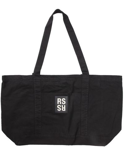 Raf Simons Oversize Denim Tote Bag With Logo Patch - Black