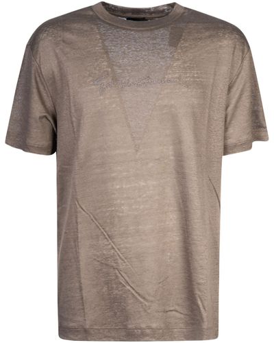 Giorgio Armani Crewneck Logo Embroidered T-Shirt - Brown