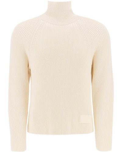 Ami Paris Cotton And Wool Funnel Neck Sweater - White