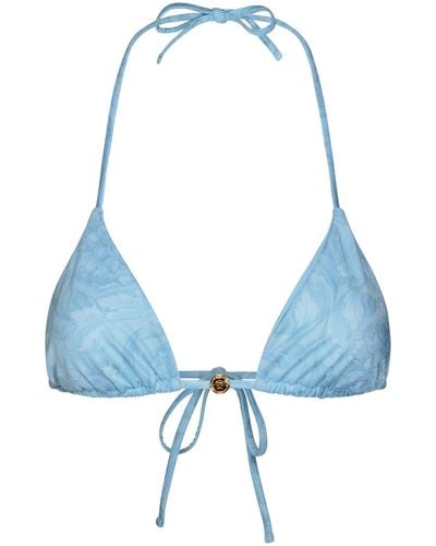 Versace Barocco Print Triangle Bikini Top - Blue