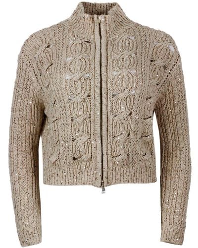 Lorena Antoniazzi Long-Sleeved Full-Zip Cardigan Sweater - Brown
