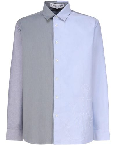 JW Anderson Patchwork Shirt With Anchor Embroidery - Blue
