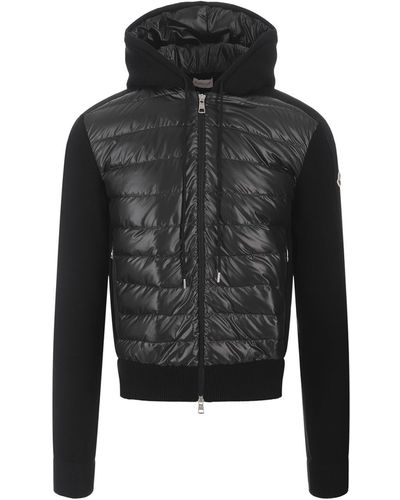 Moncler Padded Tricot Cardigan With Hood - Black