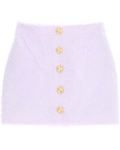 Balmain Mini Skirt In Monochrome Tweed - Purple