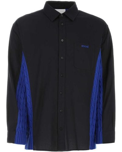 Koche Two-Tone Cotton And Wool Oversize Shirt - Blue