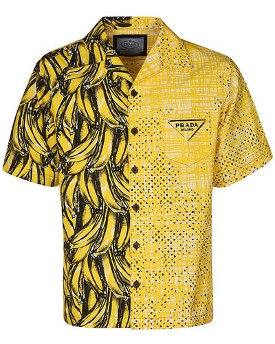 Prada Banana Print Logo Shortsleeve Shirt - Yellow