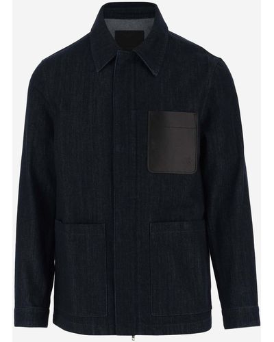 Yves Salomon Jacket With Leather Application - Blue