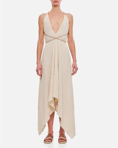Caravana Yatzil Cotton Maxi Dress With Woven Leather Straps - Natural