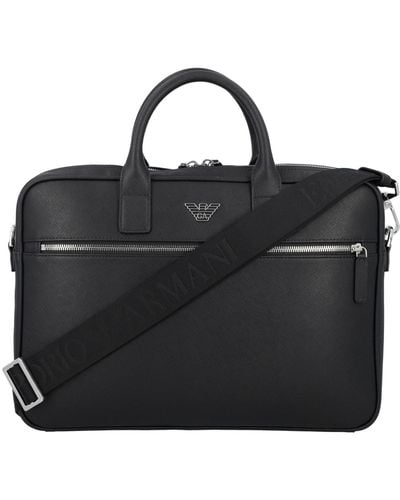 Emporio Armani Regenerated-leather Business Bag With Eagle Pate - Black