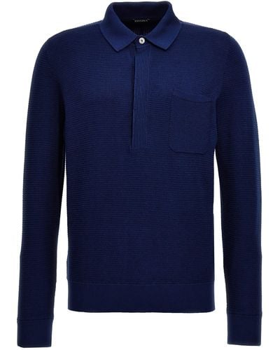 Zegna Polo Jersey Sweater, Cardigans - Blue