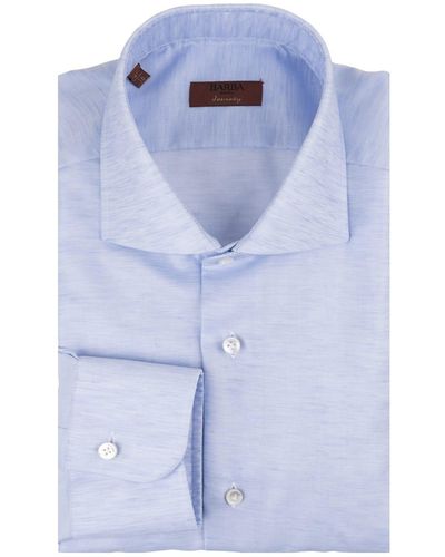 Barba Napoli Light Linen And Cotton Classic Shirt - Blue