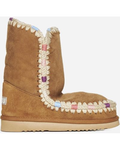 Mou Eskimo Suede And Shearling Ankle Boots - Natural