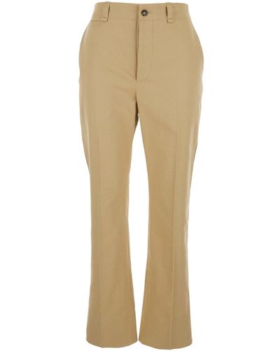 Saint Laurent Straight Trousers With A Button - Natural