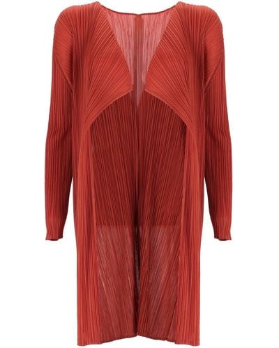 Pleats Please Issey Miyake Pleated Open-Front Coat - Red