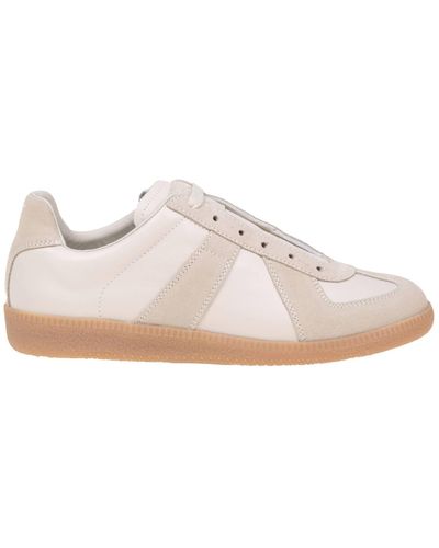 Maison Margiela Replica Sneakers In Beige Leather And Suede - Pink