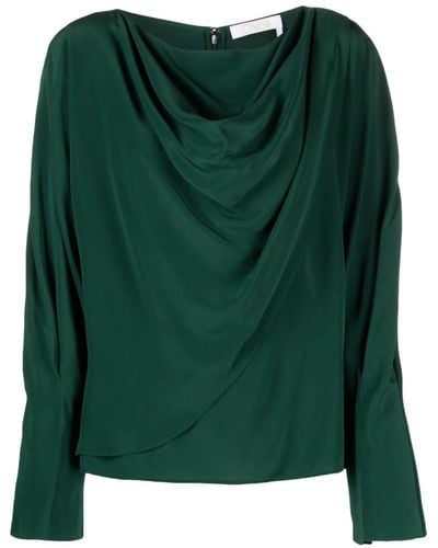 Chloé Draped Boat Neck Silk Blouse - Green