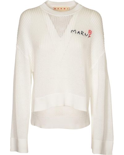 Marni Logo Embroidered Asymmetric Sweatshirt - White