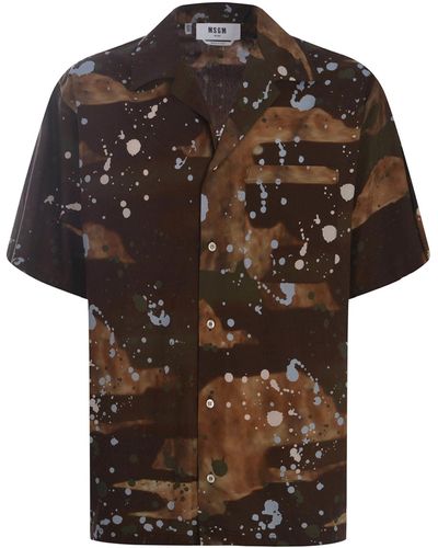 MSGM Shirt Dripping Camo Made Of Cotton - Brown