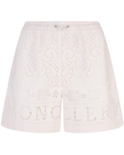 Moncler Cream Shorts With Cut-out Embroidery - White