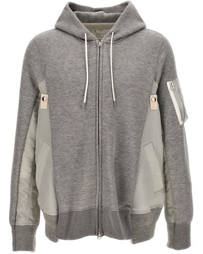 Sacai Two-material Hoodie Sweatshirt - Gray