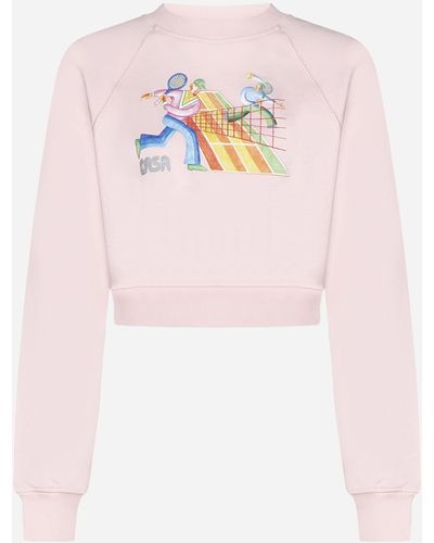 Casablancabrand Crayon Tennis Players Cotton Cropped Sweatshirt - Pink