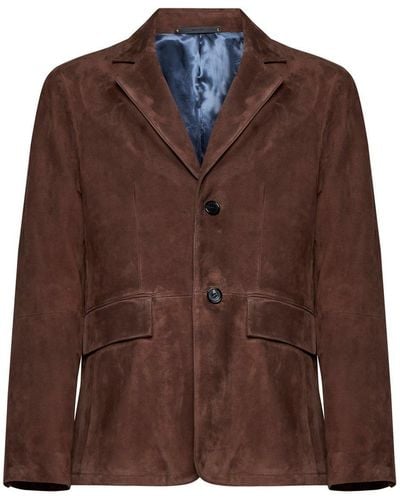 Paul Smith Buttoned Leather Jacket - Brown