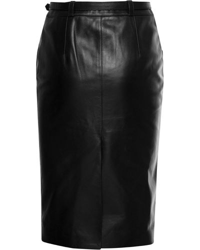 Saint Laurent Midi Belted Skirt - Black