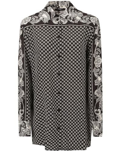 Balmain Paisley Print Silk Shirt - Gray