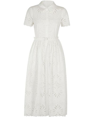 Self-Portrait Cotton Embriodery Midi Dress - White