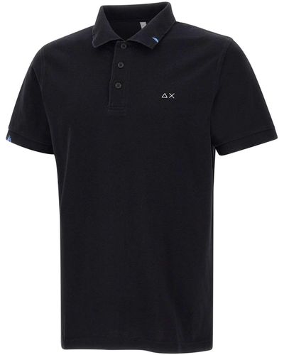 Sun 68 Solid Cotton Polo Shirt - Black