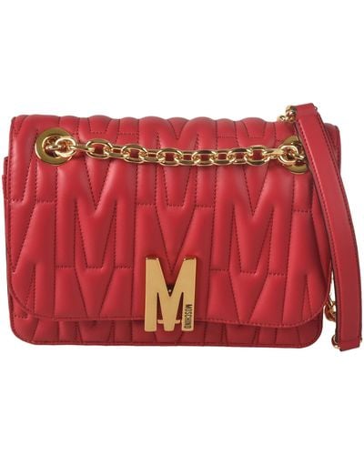 Moschino Logo Plaque Quilted Shoulder Bag - Red