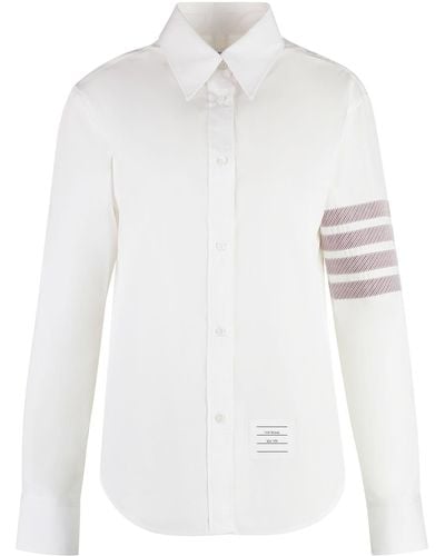 Thom Browne Button-Down Collar Cotton Shirt - White