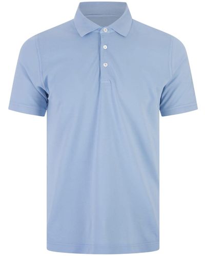 Fedeli Sky Light Cotton Piquet Polo Shirt - Blue