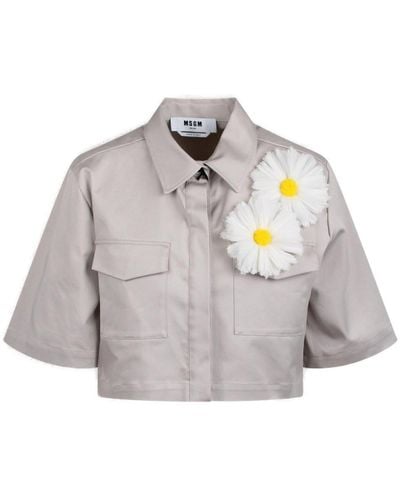 MSGM Floral Detailed Cropped Shirt - Gray