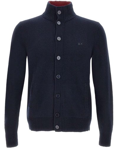 Sun 68 Solid Color Wool, Viscose And Cashmere Cardigan - Blue